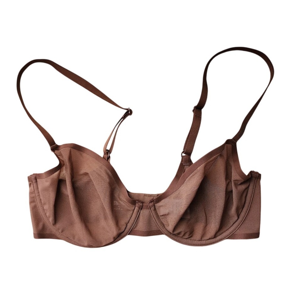 AERIE SMOOTHEZ Mesh Unlined‎ Balconette Bra Brown Size 34C